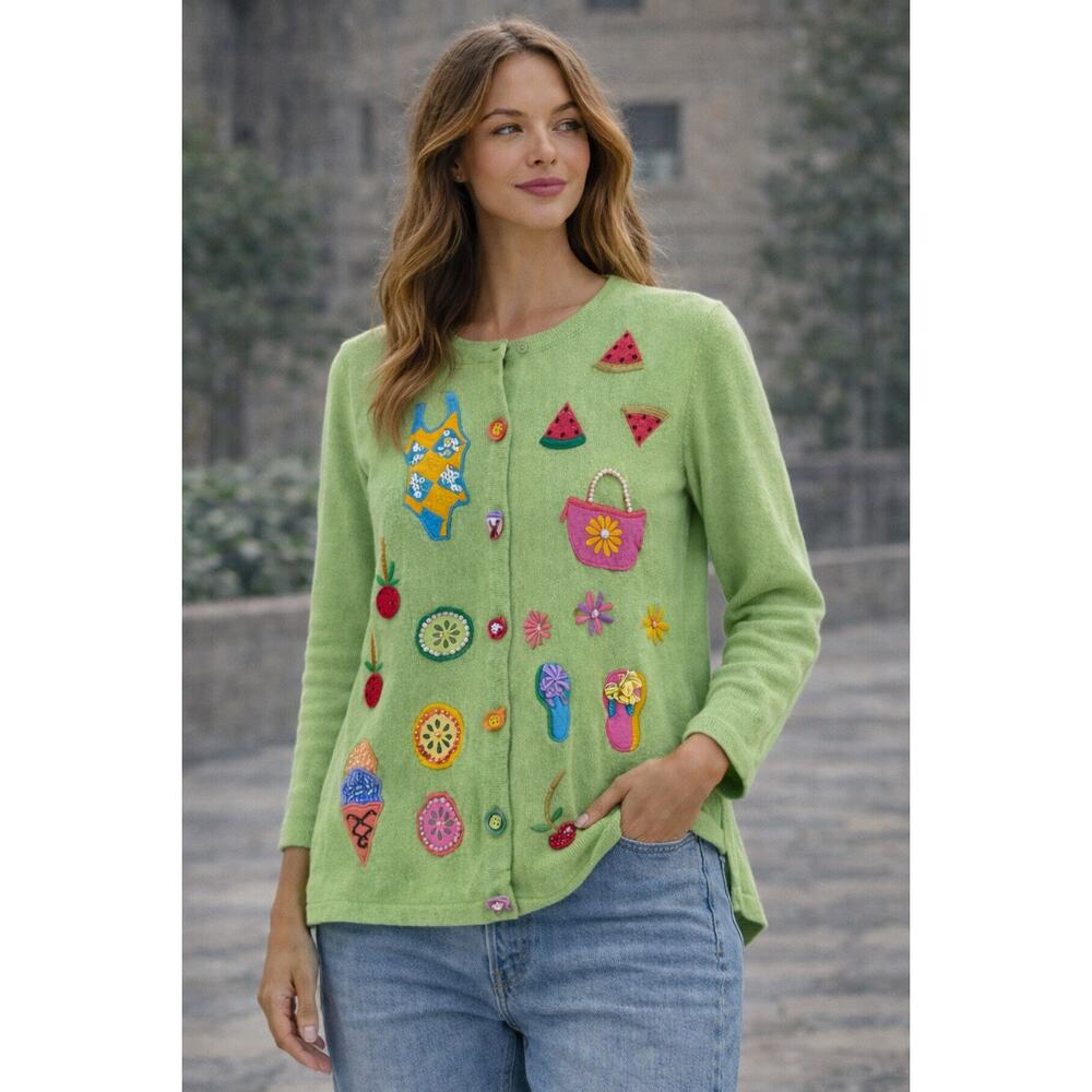 Jack B Quick Embroidered Coastal Grandma Cardigan Sweater L